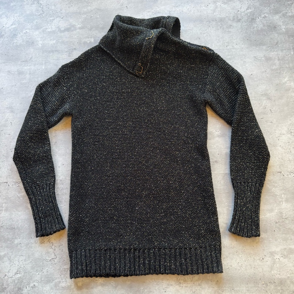Brochu Walker Convertible Neck Wool Cashmere Sweater Black and Gold, Small